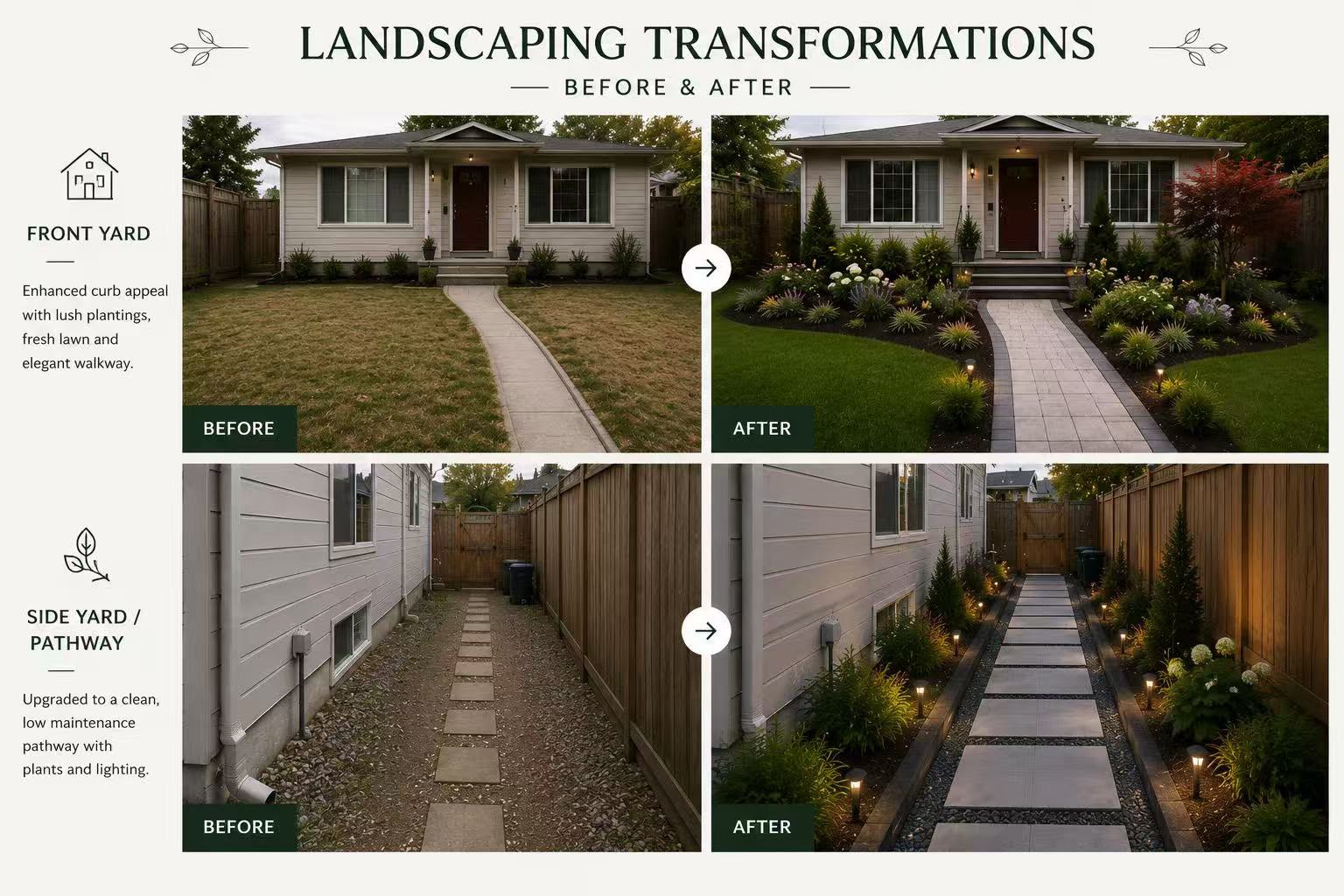 Landscaping Before & After: Walkways, side yards, and garden transitions